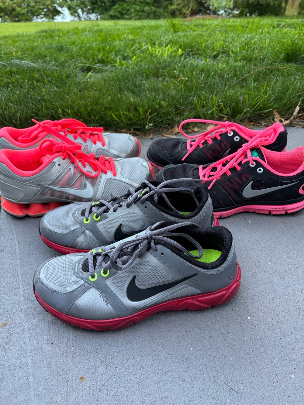 Lot of 3 pair Nike Gray and Pink Athletic Sneakers size 6.5 GUC